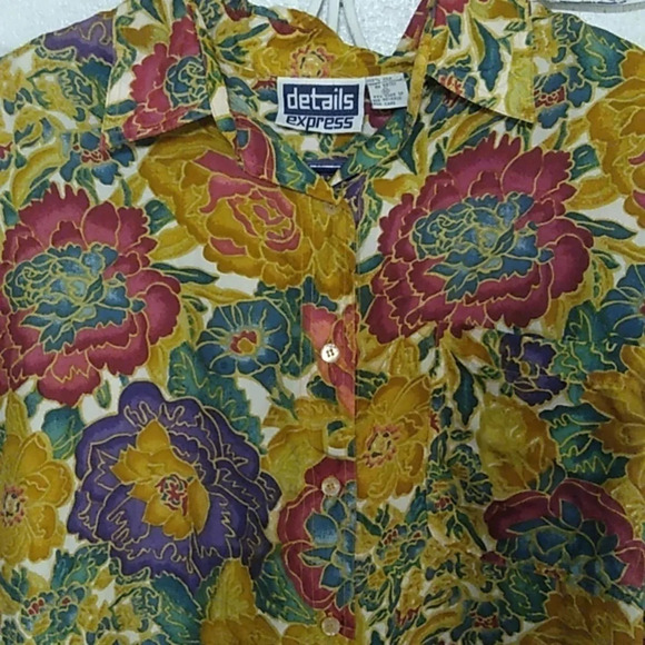 DETAILS EXPRESS JEWEL TONED, 100% SILK, FLORAL BOHO BLOUSE - Picture 5 of 7